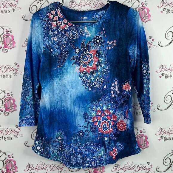 Alia shirt paisley print boho tie dye style water color  Floral Women's Blouse - Picture 1 of 6